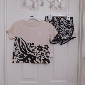 NWT 2pc Nike Beige Black Top & Running Shorts sz 6